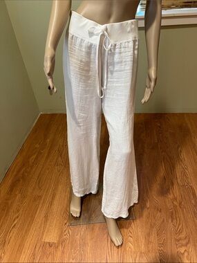 Krisa Women’s White Linen Drawstring Pants size L